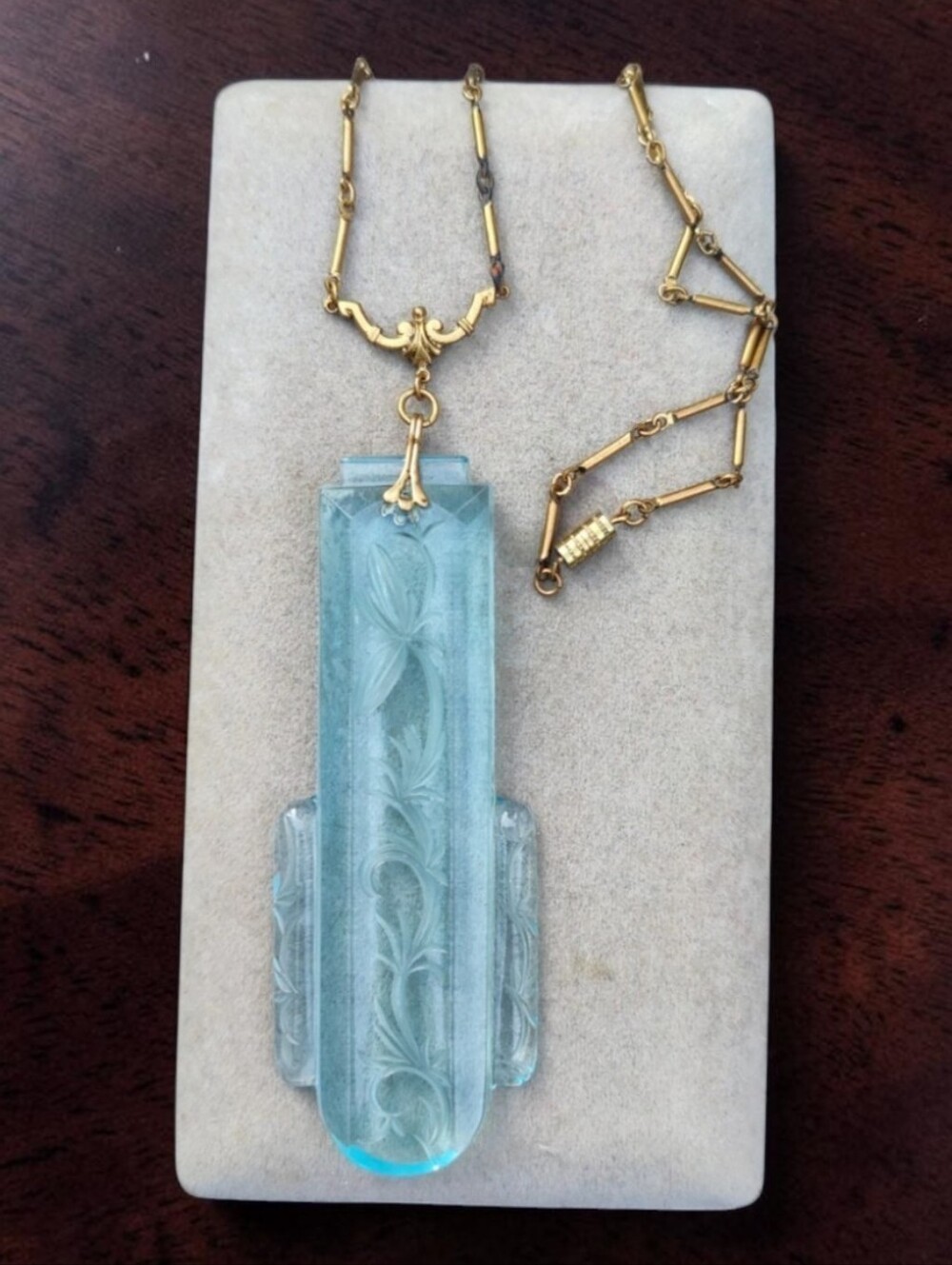 Rare Vintage Art Deco Huge Glass Pendant Necklace
